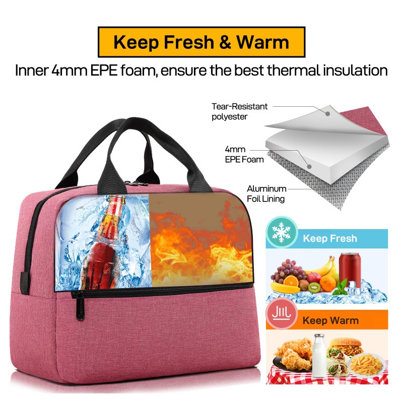 HOMESPON Insulated Lunch Bag for Women Men Lunch Box Cooler Lunch Tote for Work Picnic (Rose) - Image 5